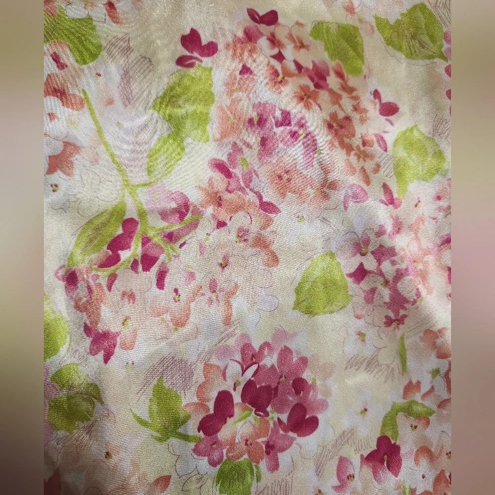 Oscar De La Renta Pink Label Sz XL Pink & Green Floral Long Satin Robe - Picture 5 of 5